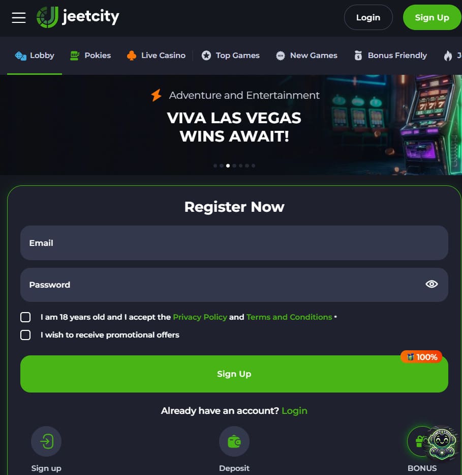 JeetCity Casino mobile app home screen on an Australian player’s phone